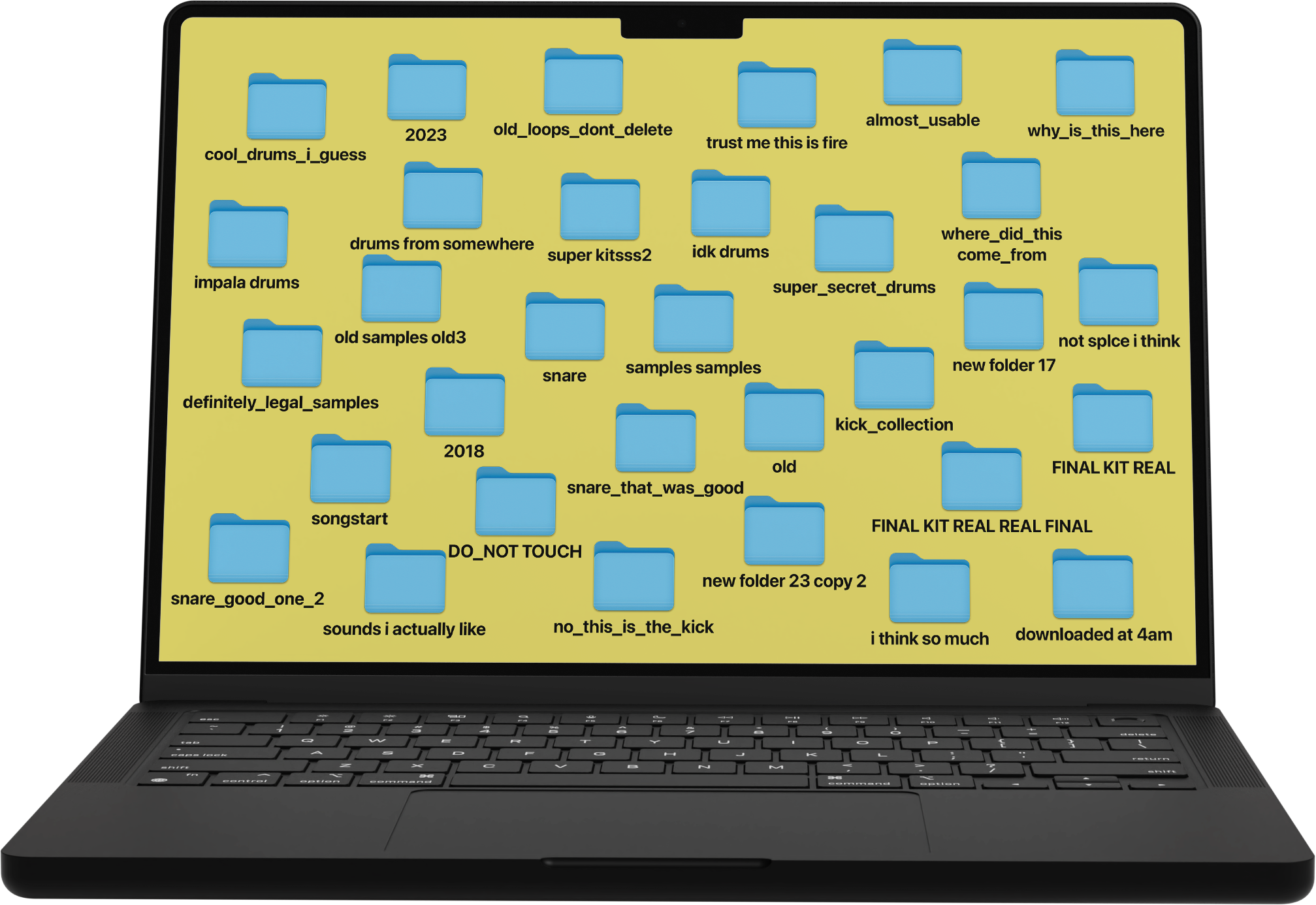 A Mac filled with sample folders: different years, forgotten sounds and similar folder names.